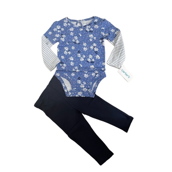 Carters Size 12 Months Baby Girls 2pc Daisy Outfit Set Pants Bodysuit Layered - Picture 3 of 12